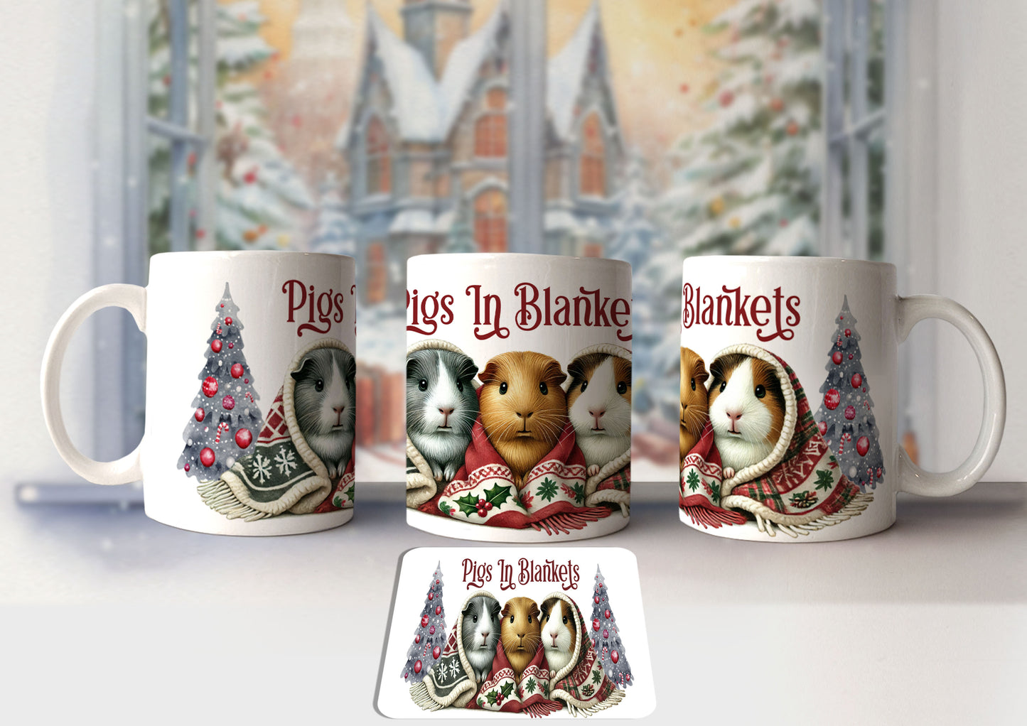 Guinea Pigs in Blankets Mug and Coaster Set
