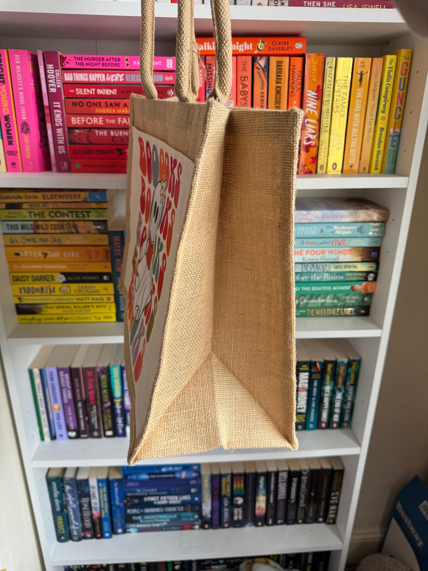 Large Ghost Books Pocket Jute Bag