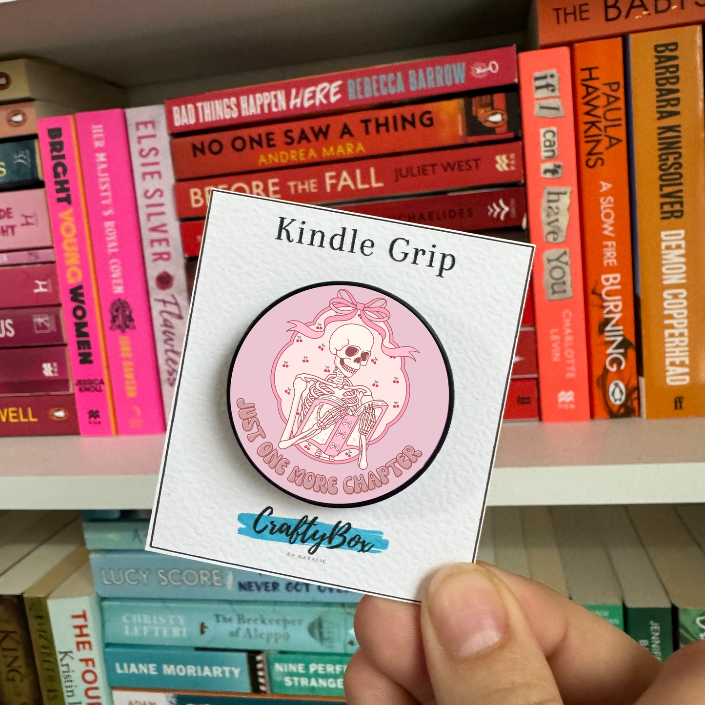 Pink Skeleton Just One More Chapter Kindle/eReader Holder
