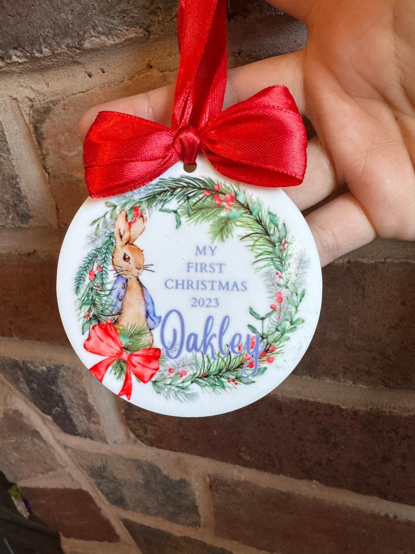 Personalised Blue First Christmas Bauble
