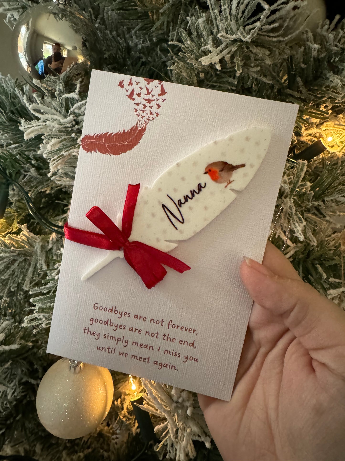 Personalised Memorial Feather Bauble with Poem Card