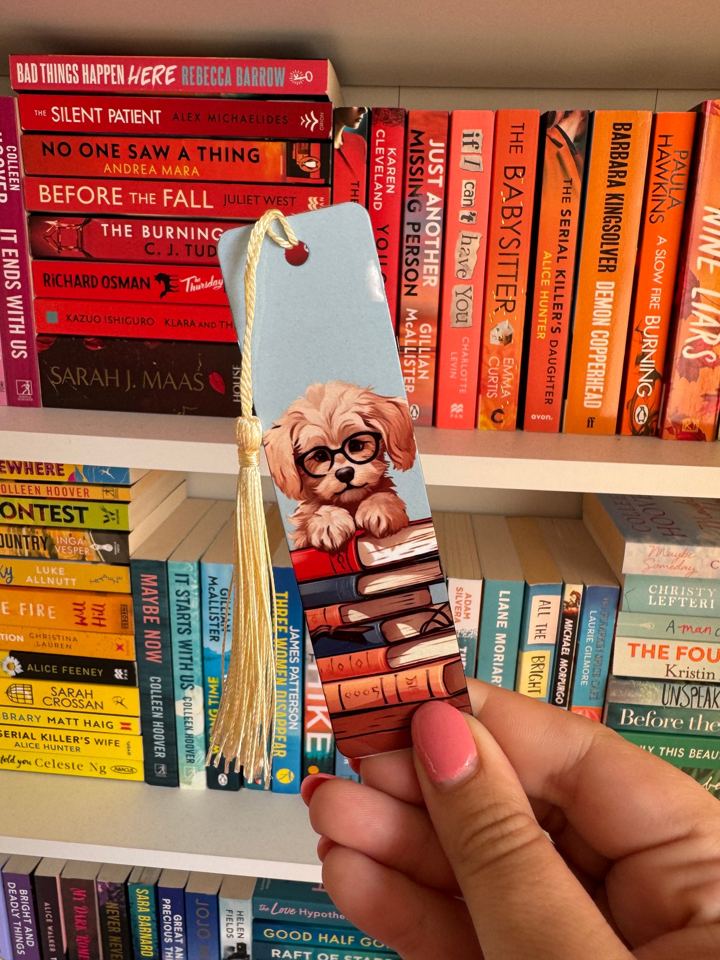 Fluffy Dog Book Stack Bookmark