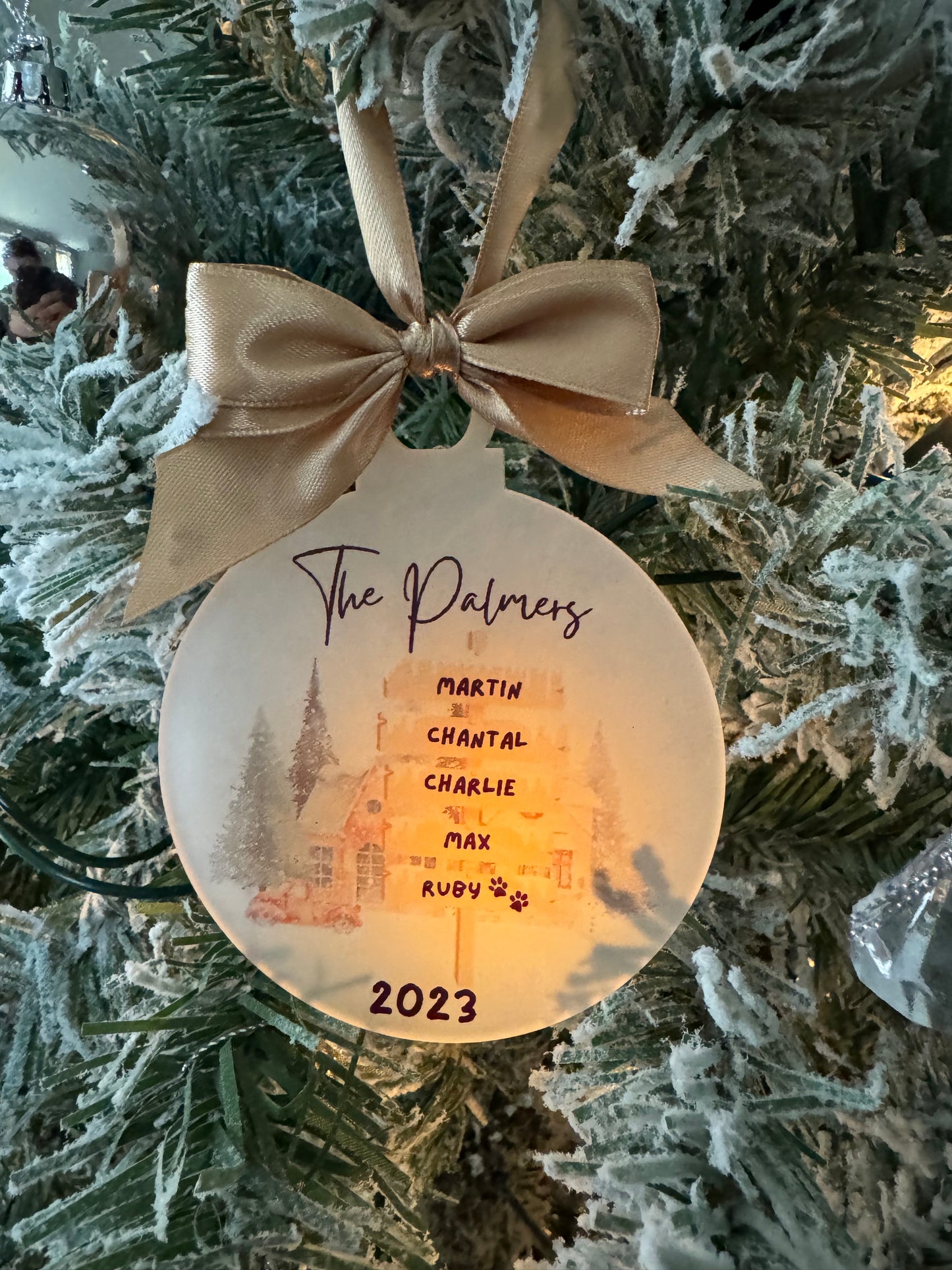 Family Frosted Wooden Sign Bauble
