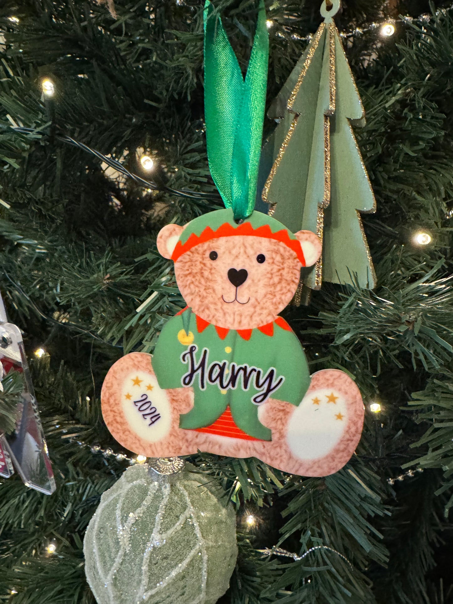 Personalised Elf Teddy Bear Bauble