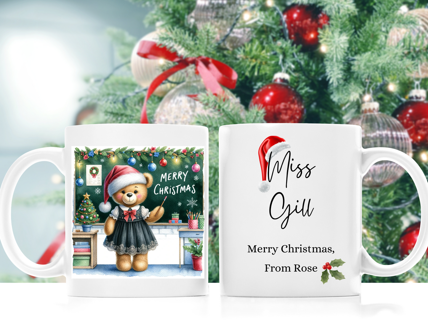 Personalised Bear Christmas Teacher Mug