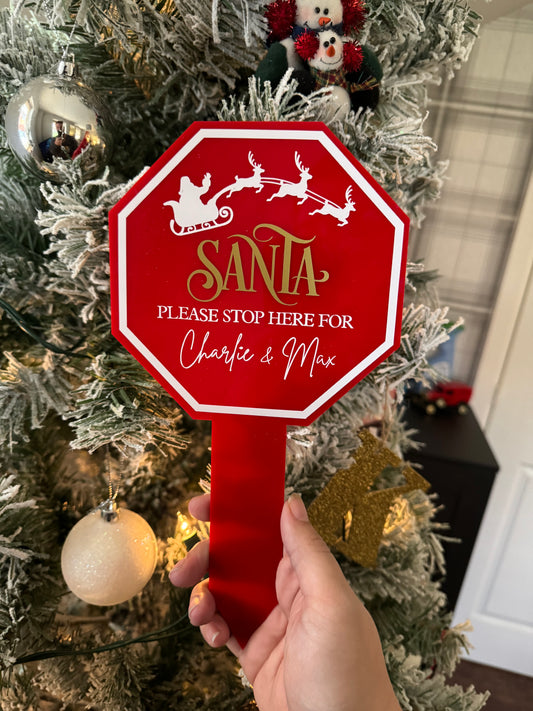 Personalised Santa Please Stop Here Garden Sign